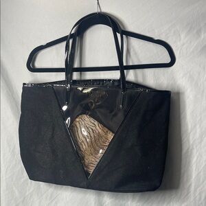 Victoria's Secret Black Tote with Cheetah Print Little Bag Attached Inside
